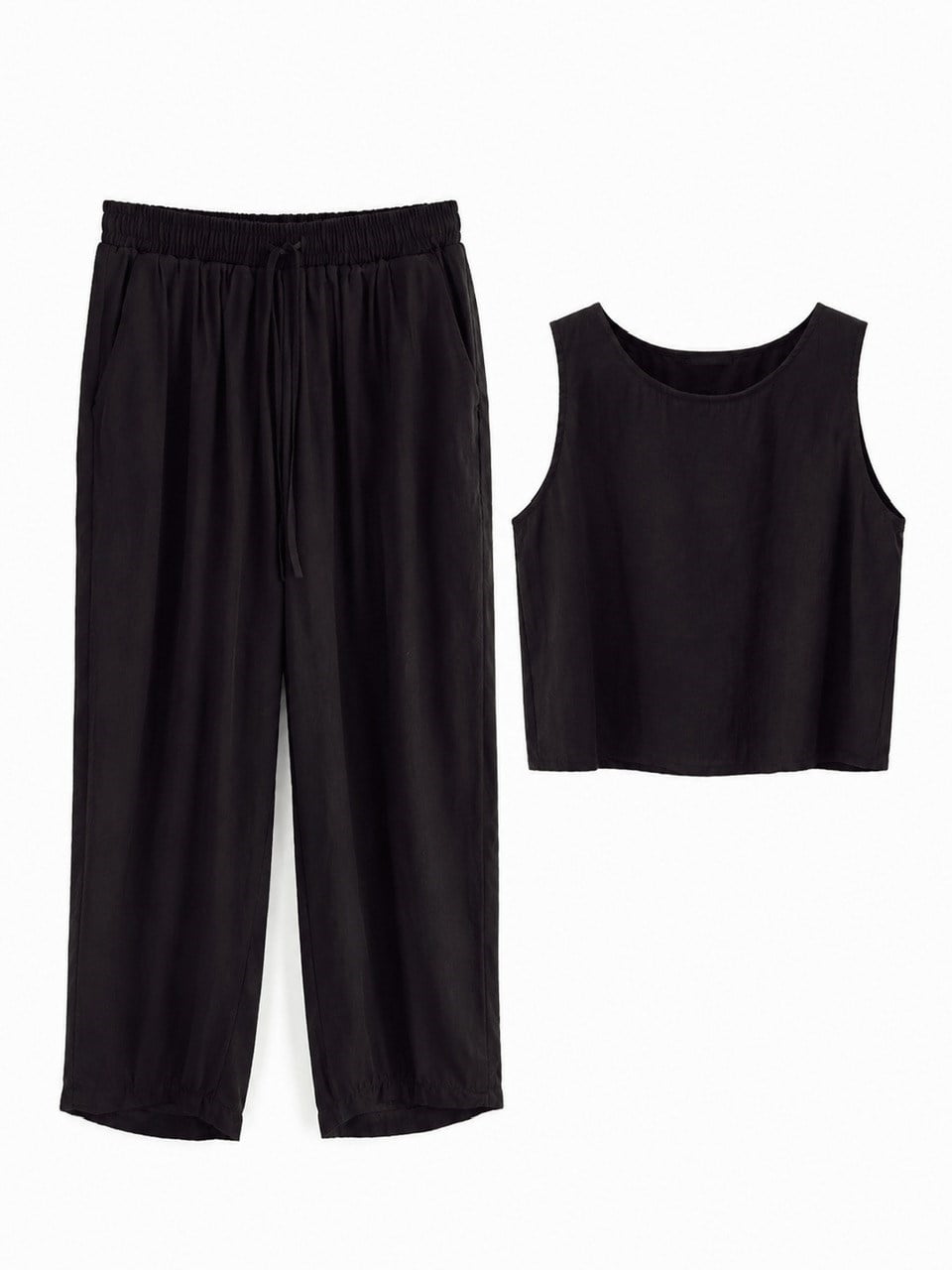 Nişantaşı Butik TİRİL PANTOLON BLUZ TAKIM SİYAH