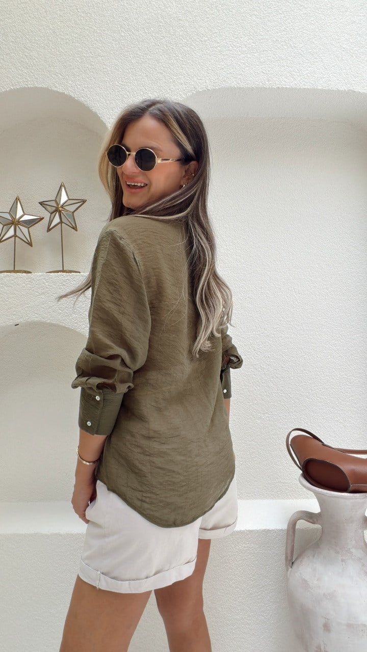 Nişantaşı Butik TRANSPARAN HAKİ GÖMLEK