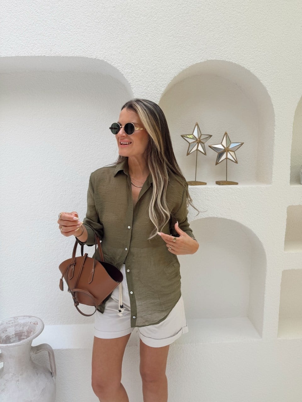 Nişantaşı Butik TRANSPARAN HAKİ GÖMLEK