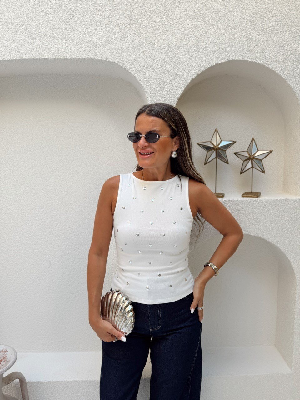 Nişantaşı Butik TROK DETAY BEYAZ COTTON BASİC