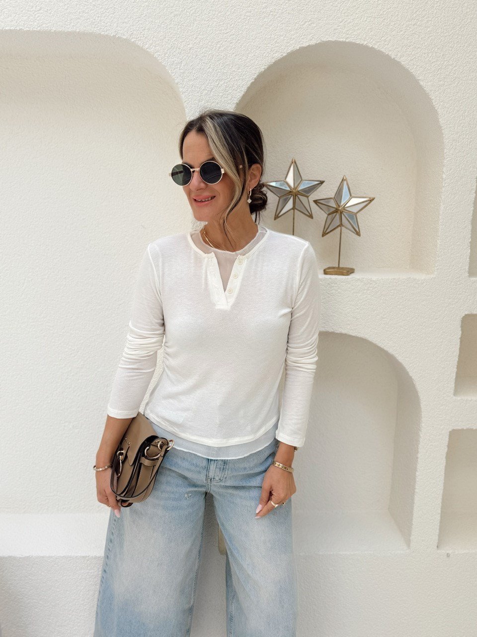 Nişantaşı Butik TÜL DETAYLI BASİC BLUZ BEYAZ 