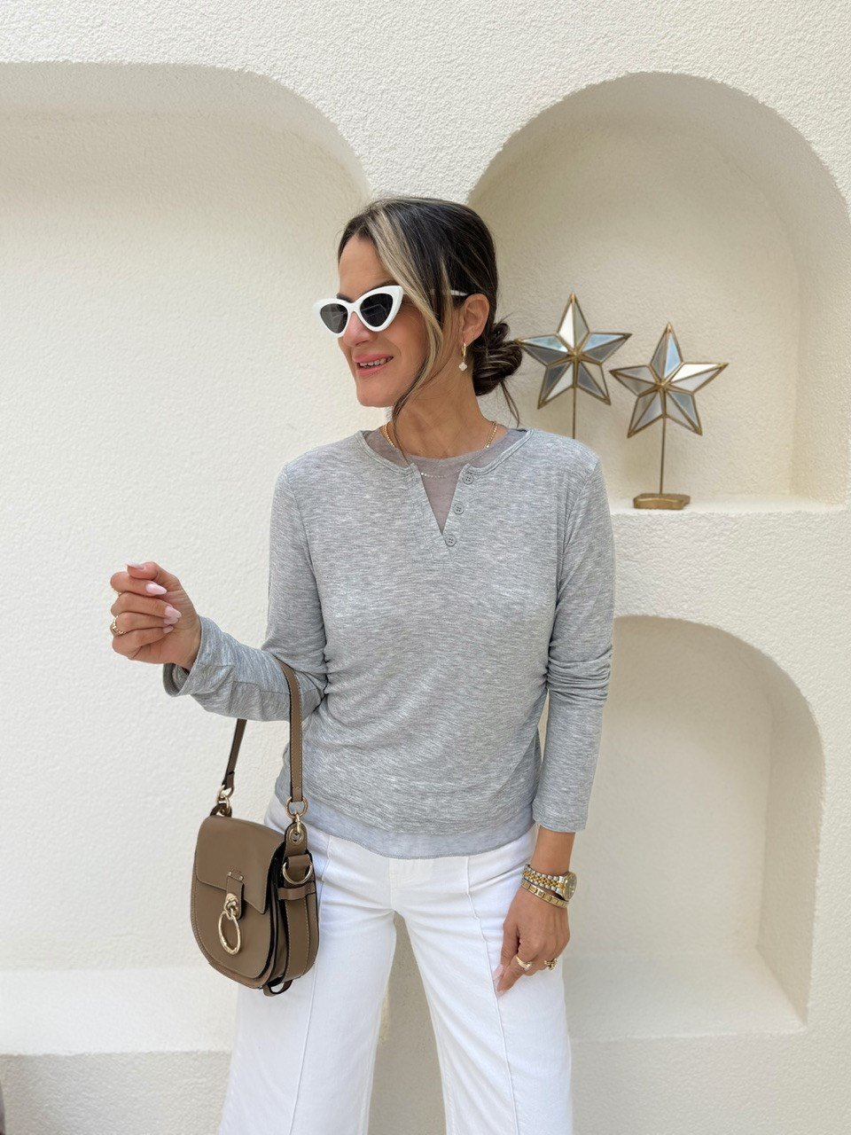 Nişantaşı Butik TÜL DETAYLI BASİC BLUZ GRİ 