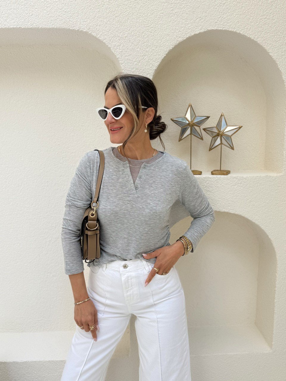 Nişantaşı Butik TÜL DETAYLI BASİC BLUZ GRİ 