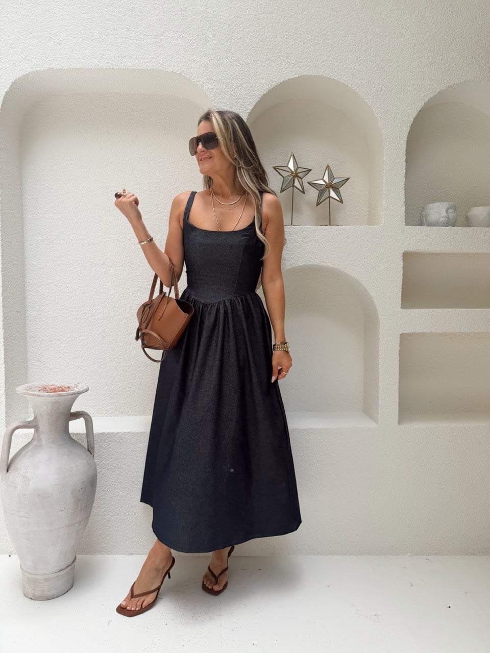 Nişantaşı Butik U YAKA BEL DETAY KONTRAST LİKRALI ELBİSE