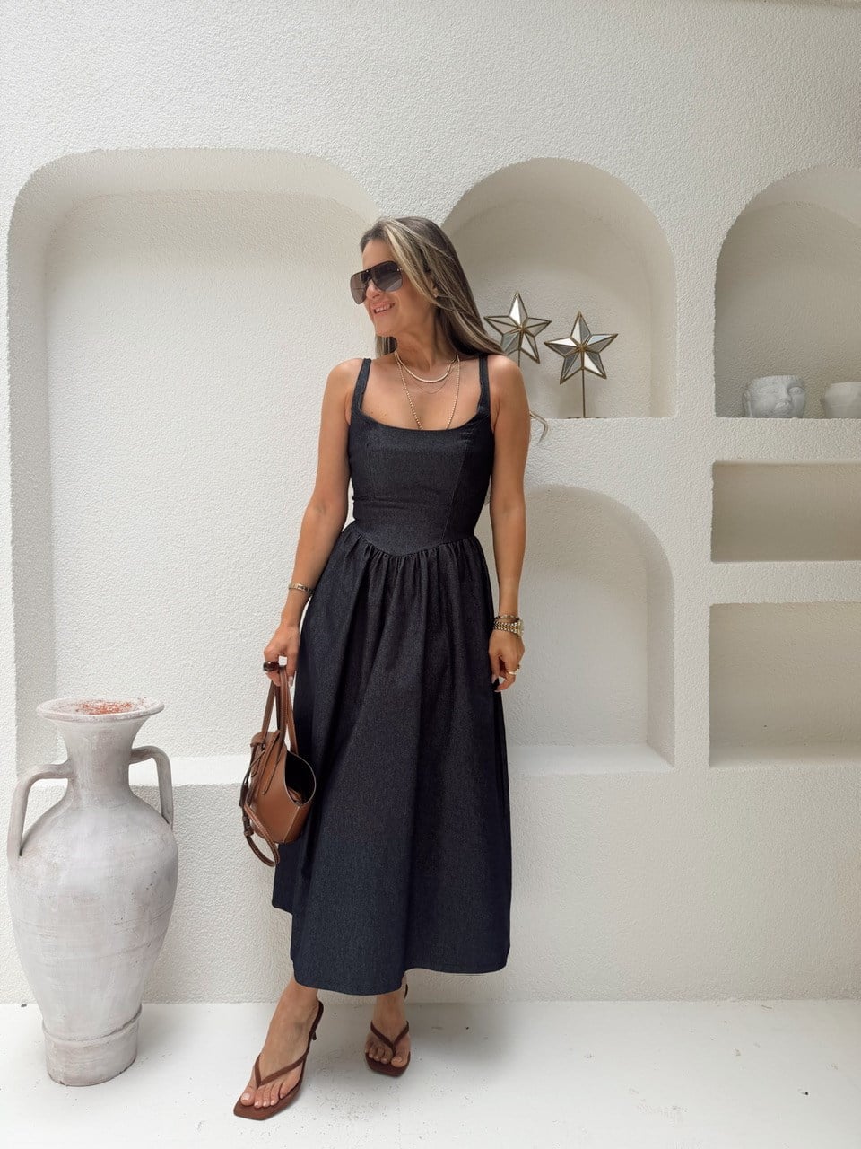 Nişantaşı Butik U YAKA BEL DETAY KONTRAST LİKRALI ELBİSE