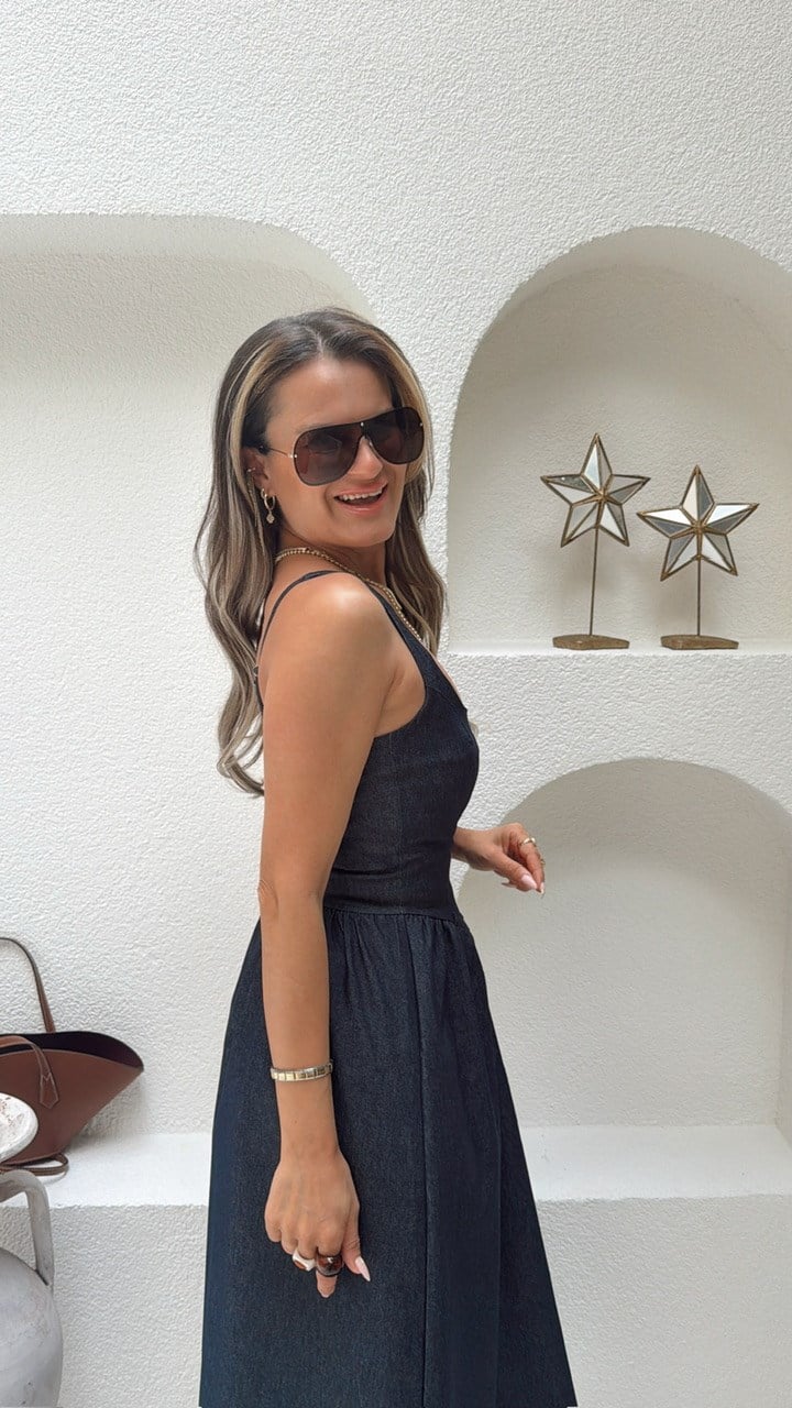 Nişantaşı Butik U YAKA BEL DETAY KONTRAST LİKRALI ELBİSE