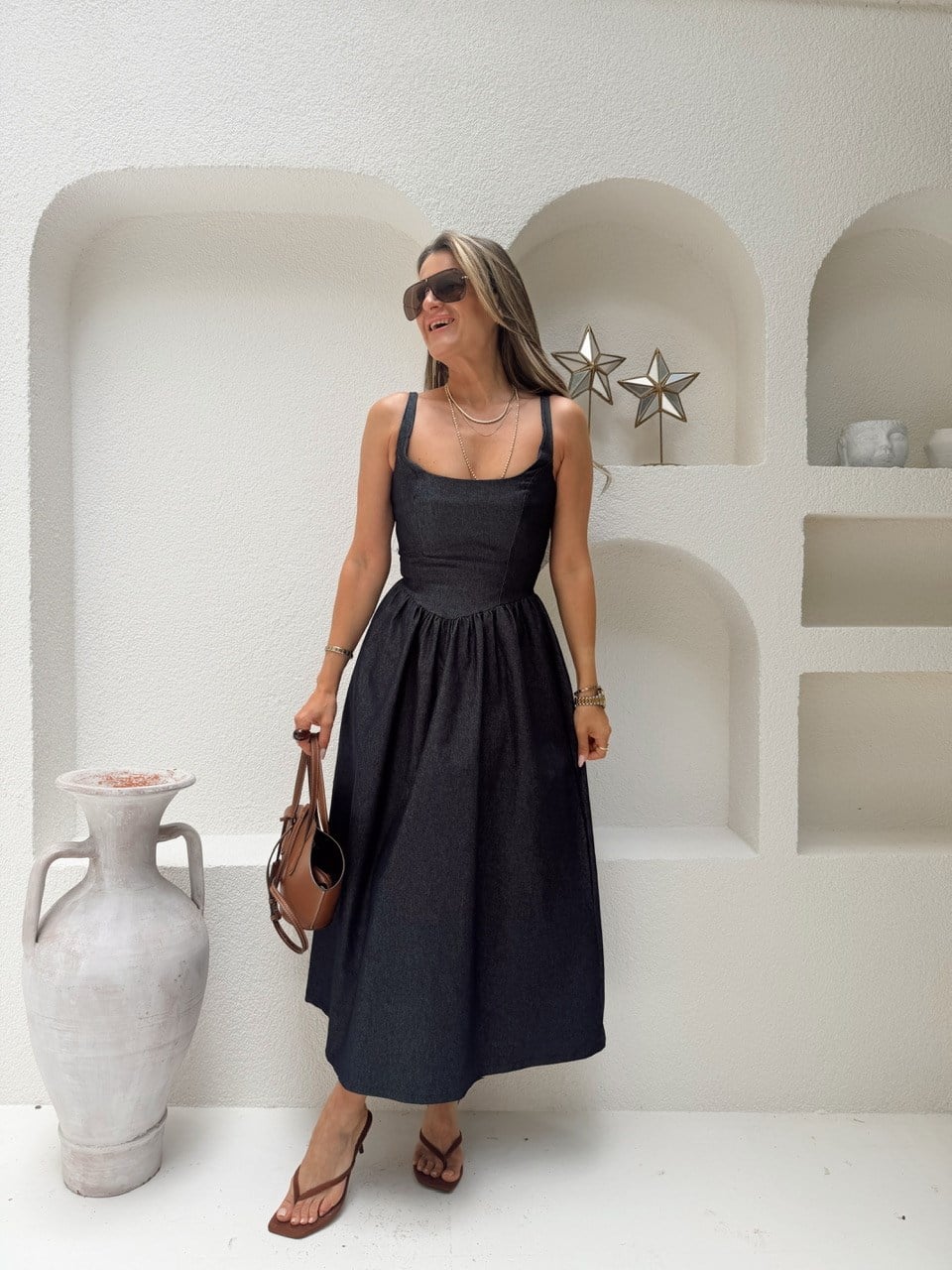 Nişantaşı Butik U YAKA BEL DETAY KONTRAST LİKRALI ELBİSE