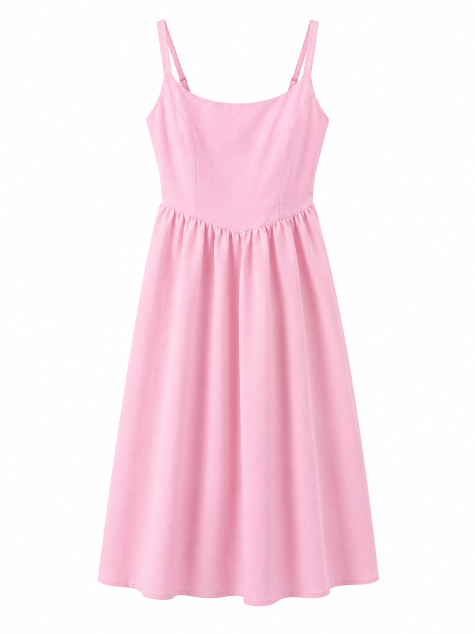Nişantaşı Butik U YAKA BEL DETAY PEMBE LİKRALI ELBİSE