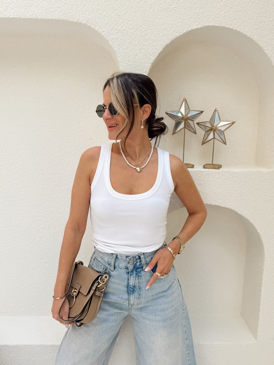 Nişantaşı Butik U YAKA FİTİLLİ BASİC BEYAZ