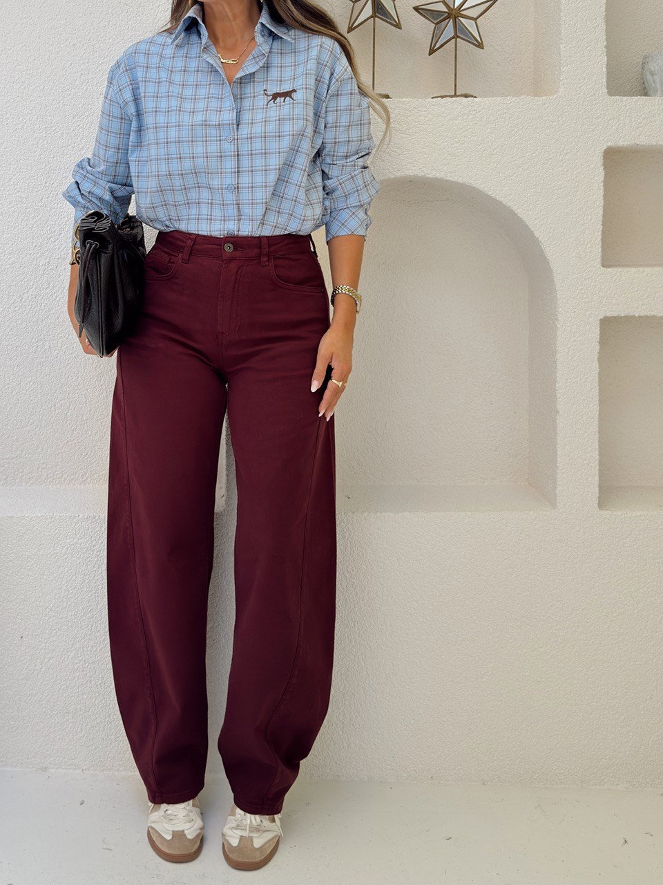 Nişantaşı Butik ÜZÜM BORDO TENSEL BARREL JEAN