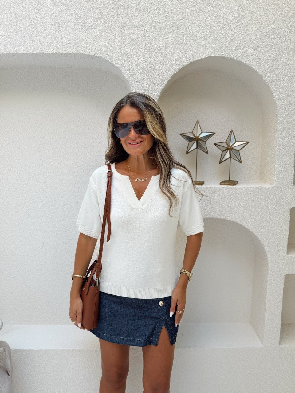 Nişantaşı Butik V YAKA DETAY EKRU MEVSİMLİK TRİKO