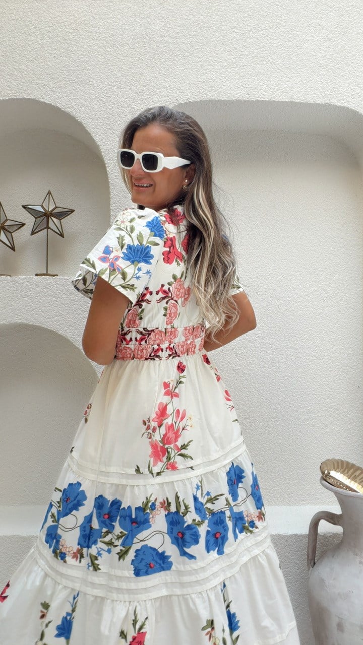 Nişantaşı Butik V YAKA KOL DETAY FLORAL ELBİSE