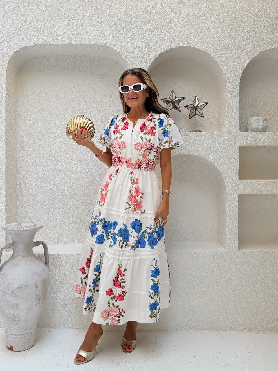 Nişantaşı Butik V YAKA KOL DETAY FLORAL ELBİSE