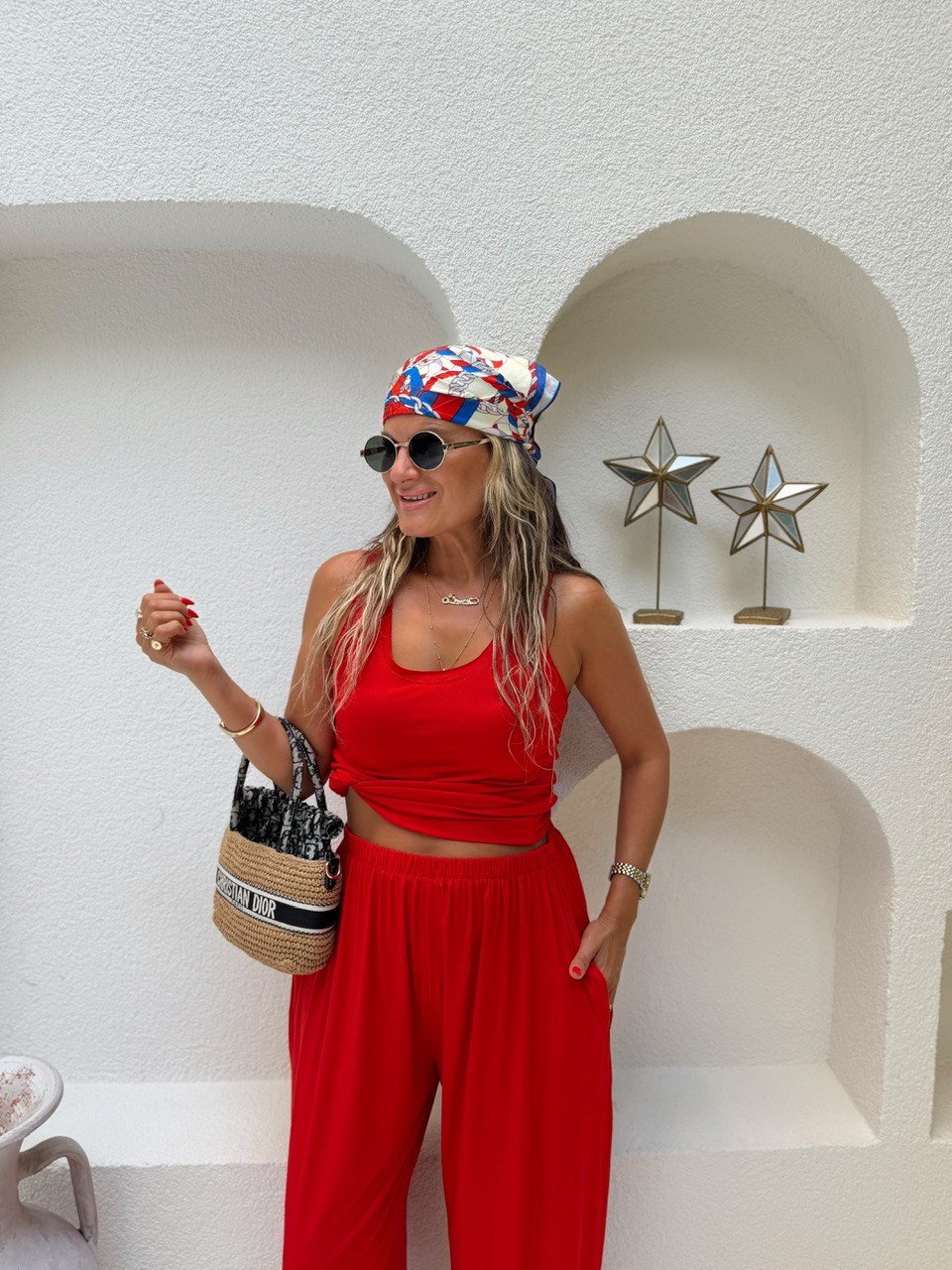 Nişantaşı Butik VİSKON MODAL BLUZ ŞALVAR PANTOLON TAKIM MERCAN KIRMIZI