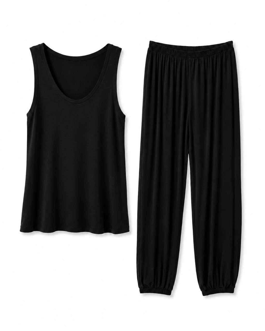 Nişantaşı Butik VİSKON MODAL BLUZ ŞALVAR PANTOLON TAKIM SİYAH