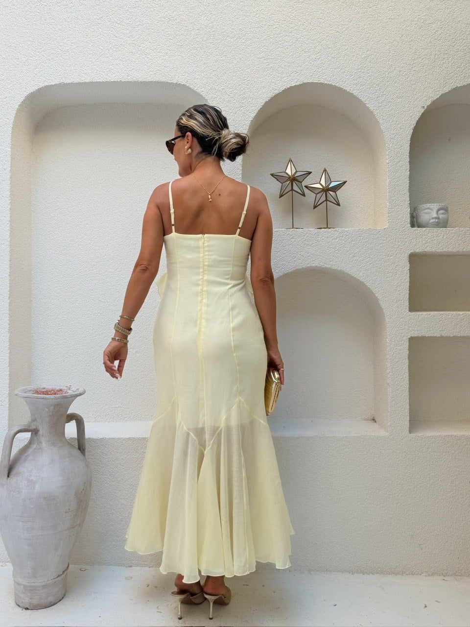 Nişantaşı Butik VOLAN DETAY SARI ELBİSE 