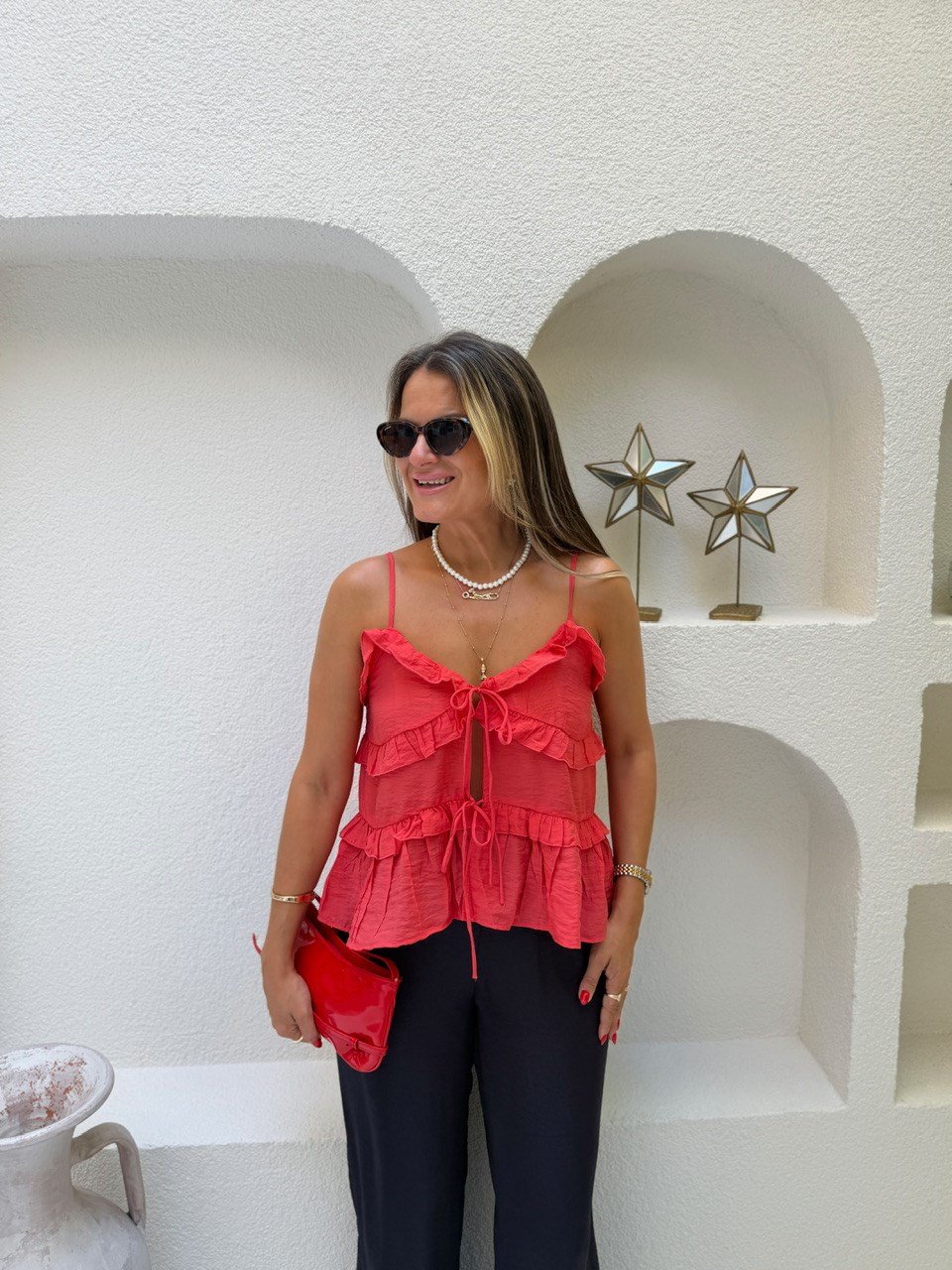Nişantaşı Butik VOLAN DETAY SOFT MERCAN BLUZ
