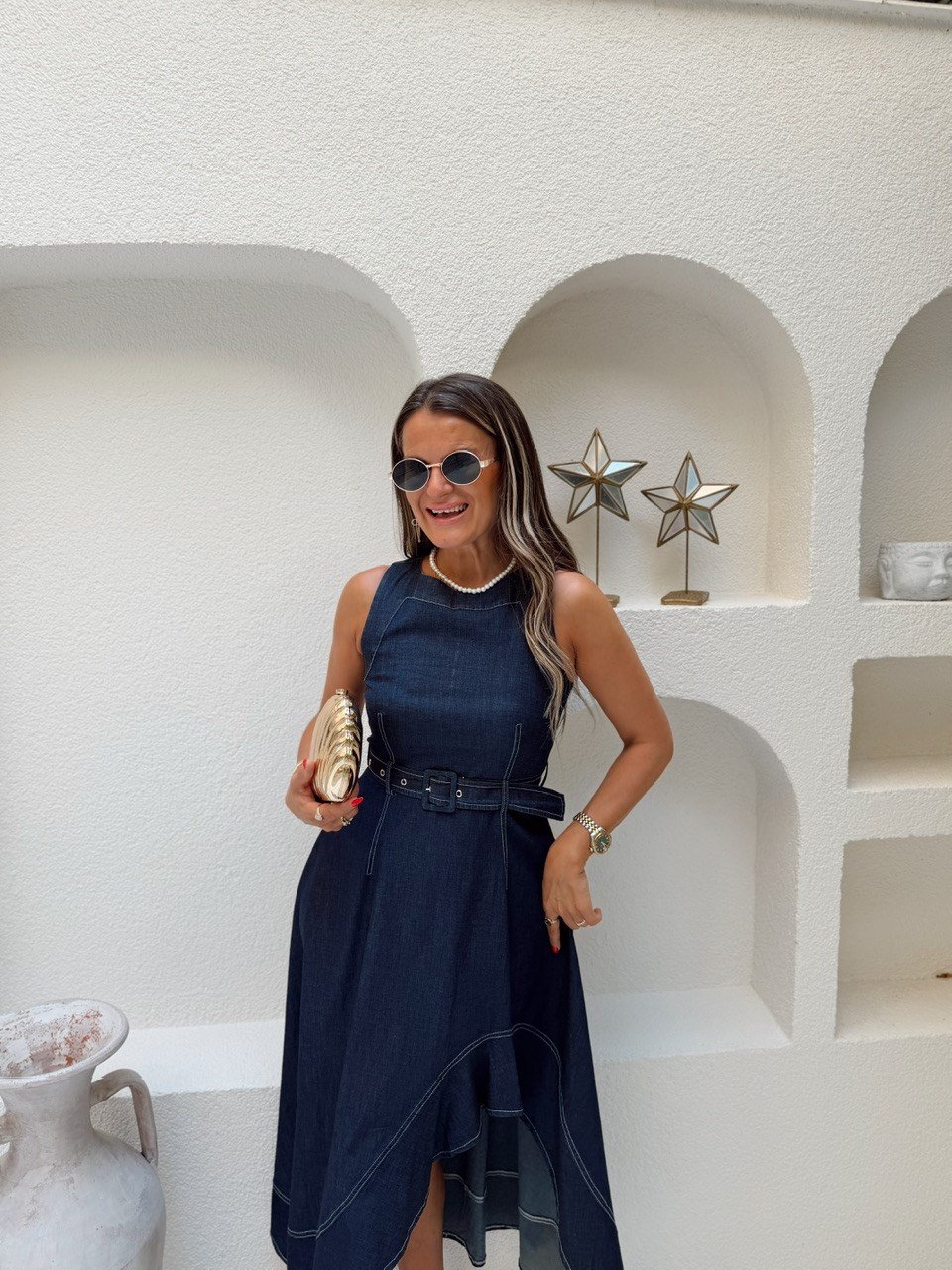 Nişantaşı Butik VOLANLI KEMER DETAY KONTRAST ELBİSE