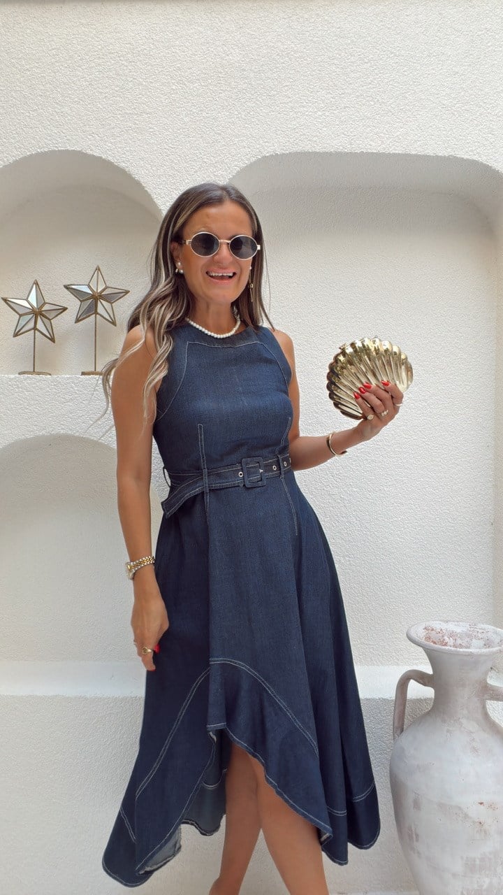Nişantaşı Butik VOLANLI KEMER DETAY KONTRAST ELBİSE