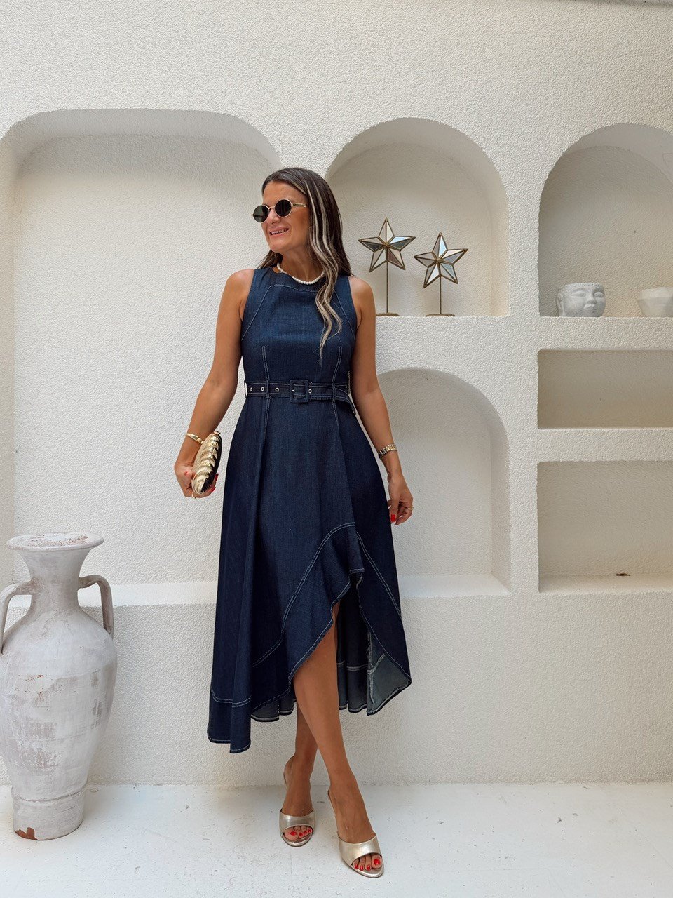 Nişantaşı Butik VOLANLI KEMER DETAY KONTRAST ELBİSE
