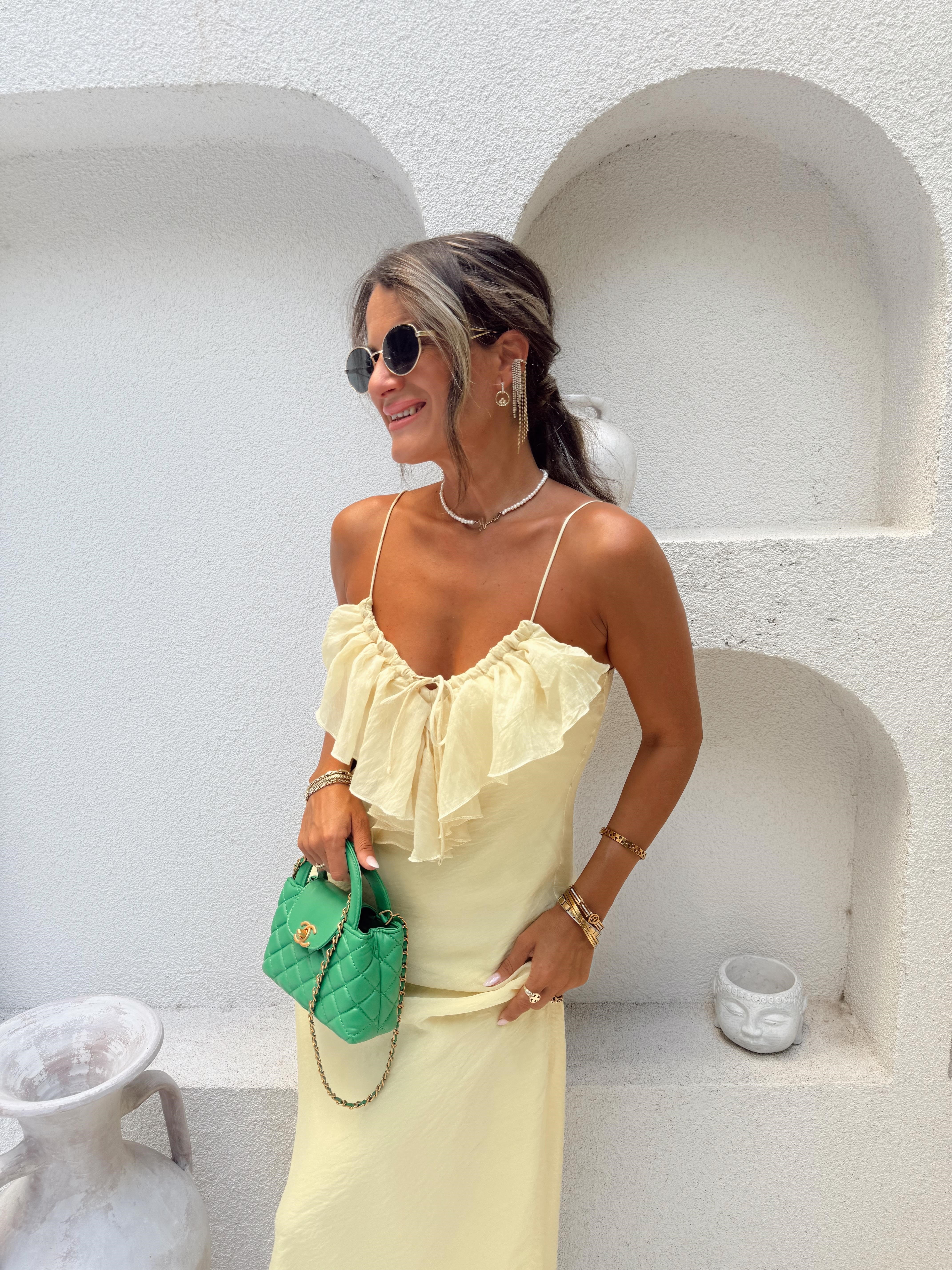 Nişantaşı Butik YAKA DETAY ASTARLI SARI ELBİSE