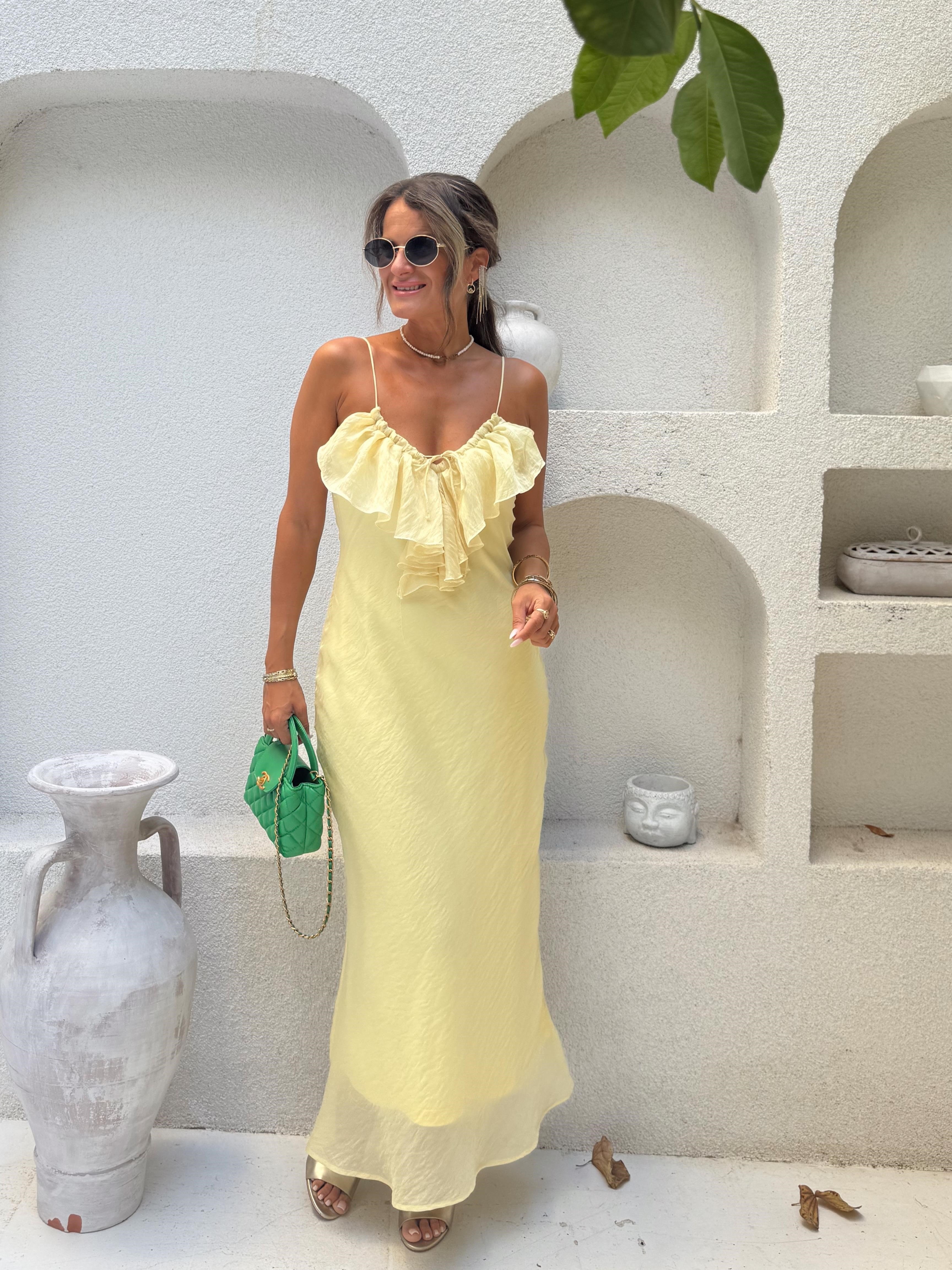 Nişantaşı Butik YAKA DETAY ASTARLI SARI ELBİSE