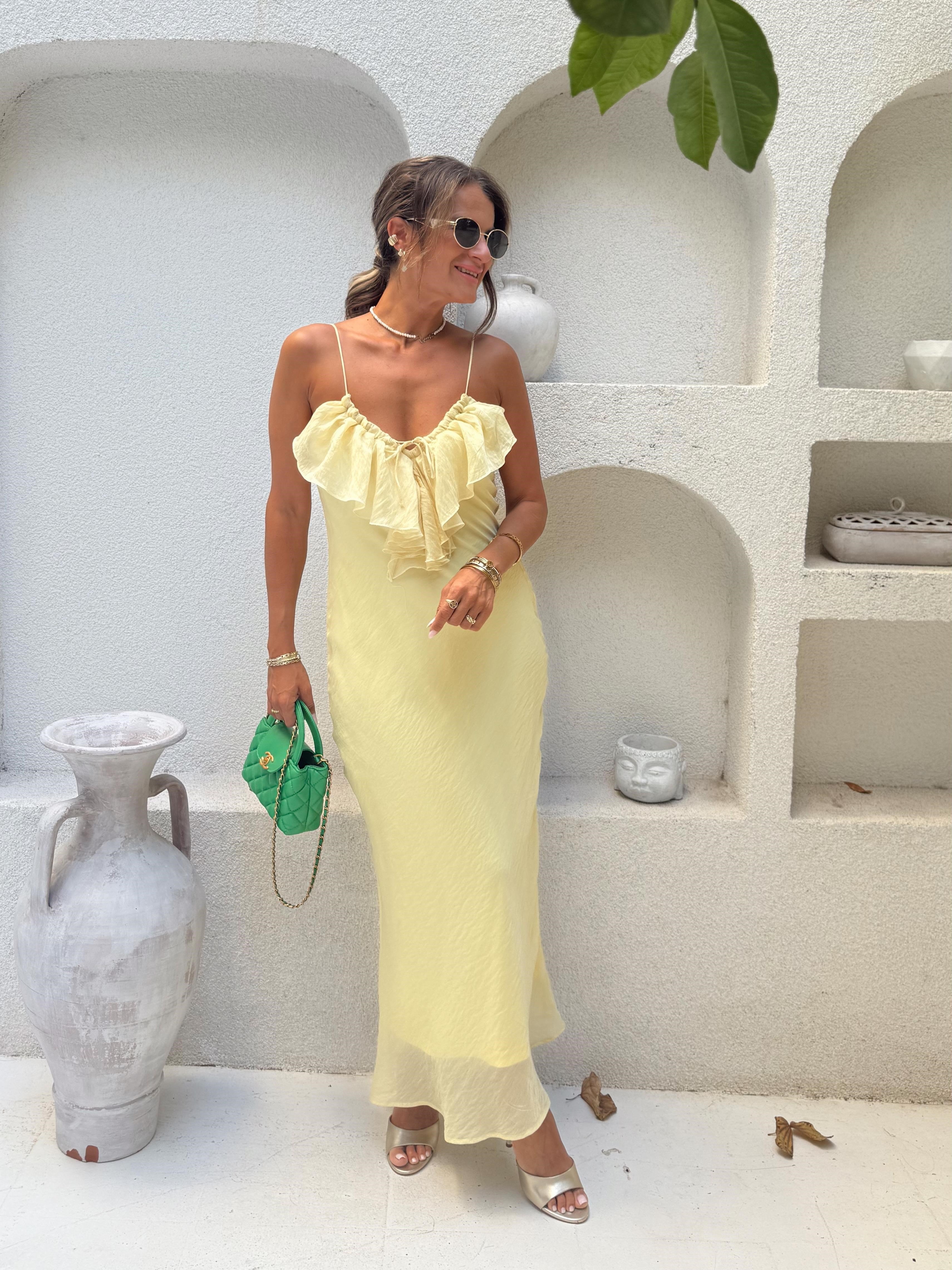 Nişantaşı Butik YAKA DETAY ASTARLI SARI ELBİSE