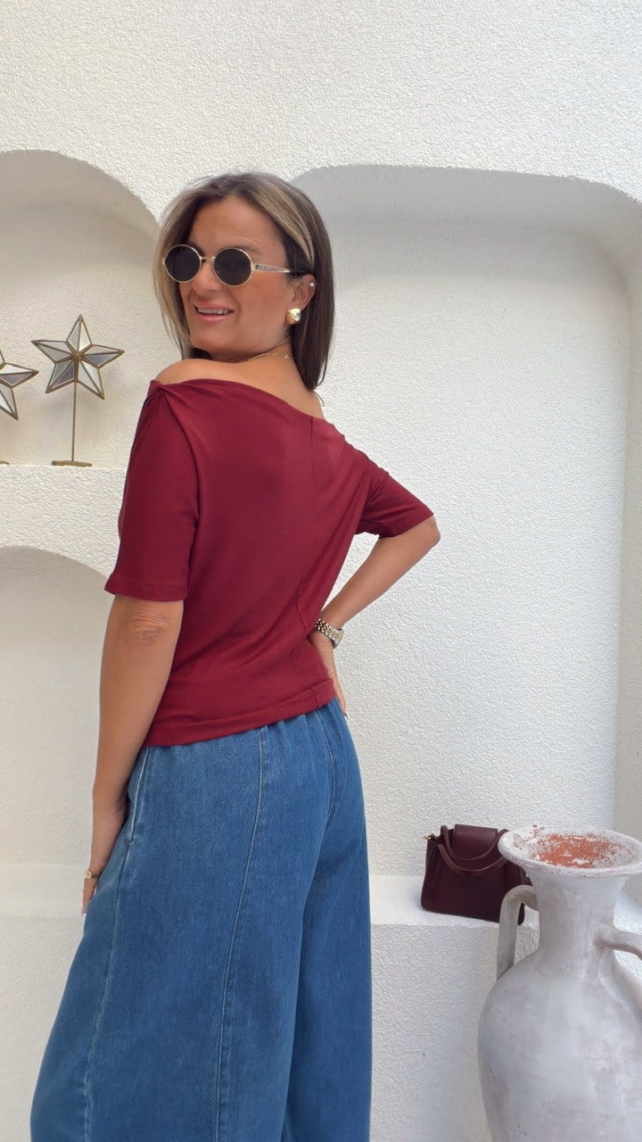 Nişantaşı Butik YAKA DETAY BORDO BLUZ