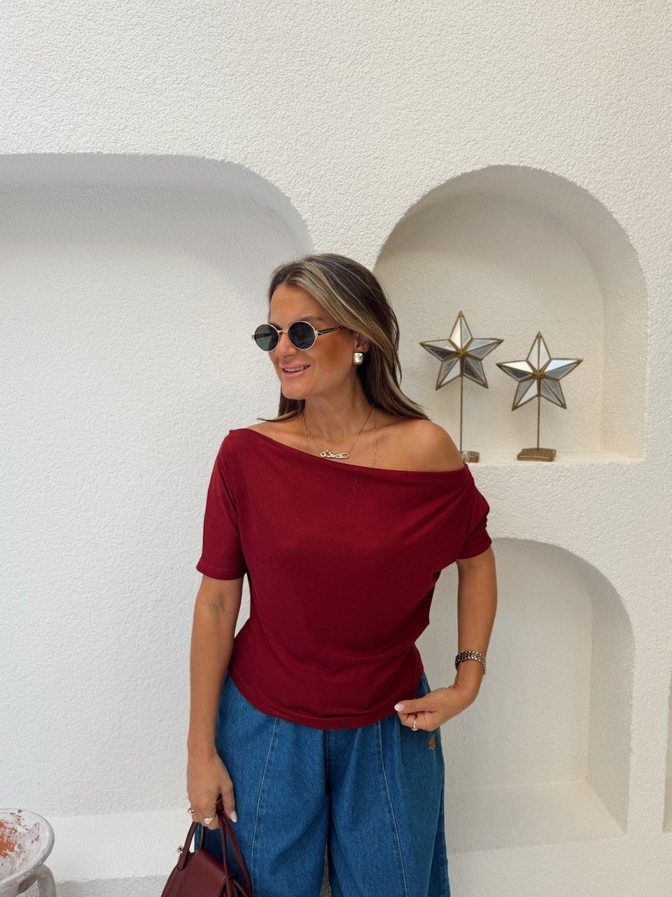 Nişantaşı Butik YAKA DETAY BORDO BLUZ
