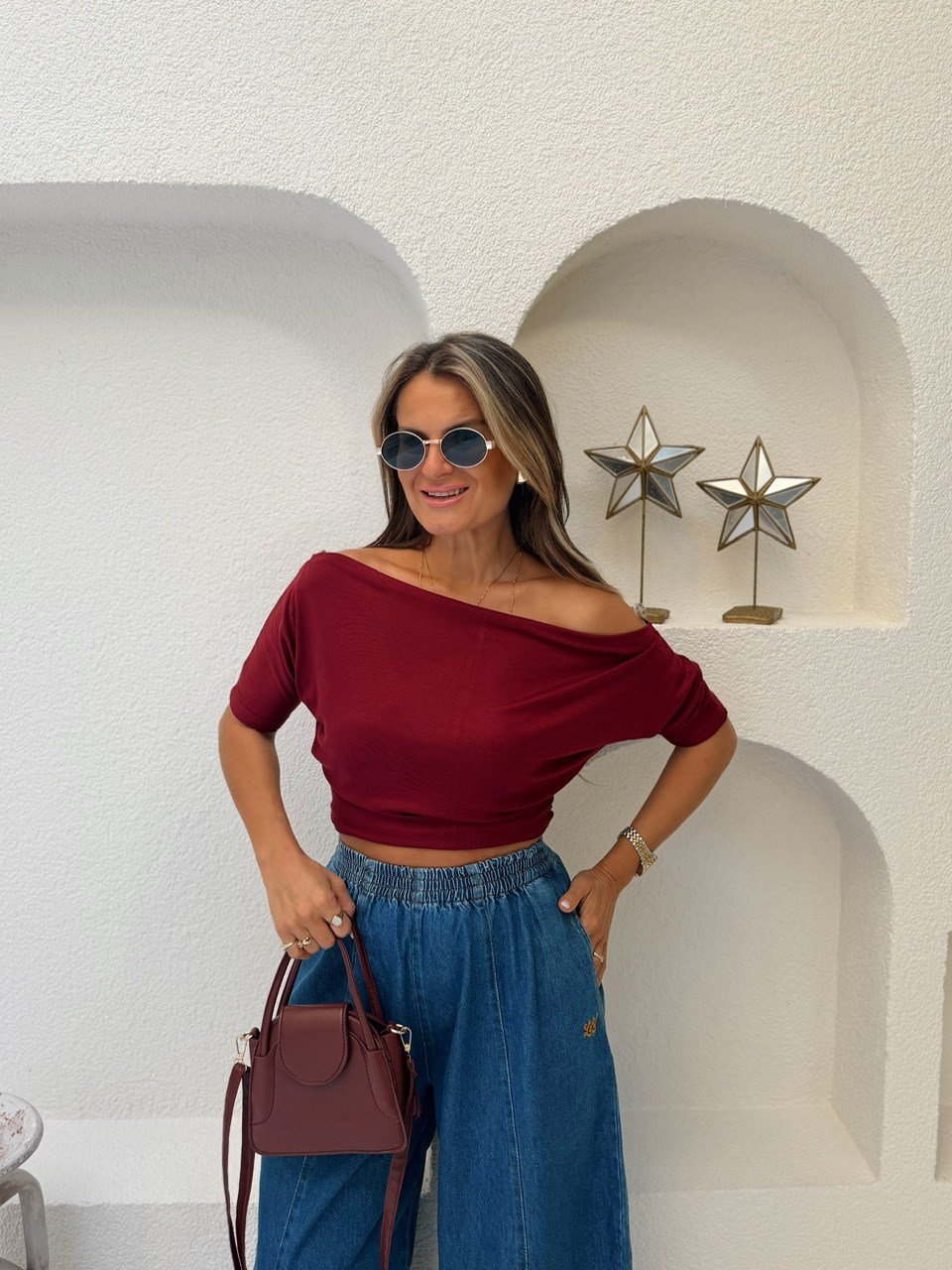 Nişantaşı Butik YAKA DETAY BORDO BLUZ