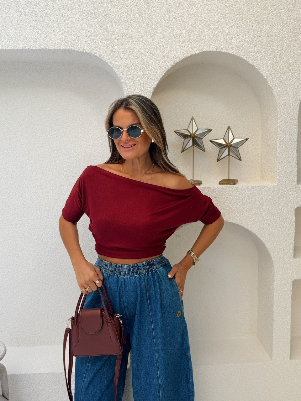 Nişantaşı Butik YAKA DETAY BORDO BLUZ