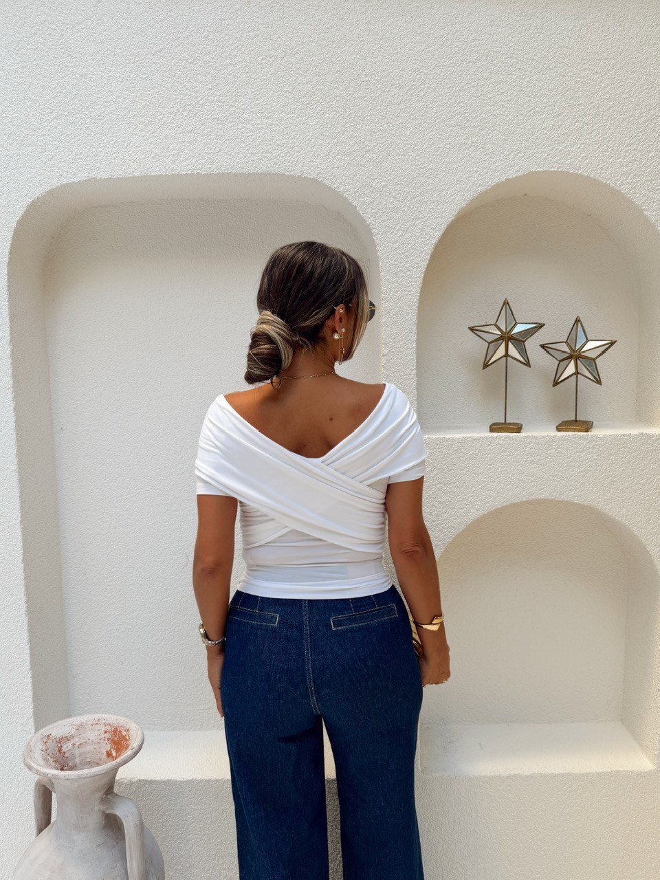 Nişantaşı Butik YAKA DETAY DÖKÜM KUMAS BLUZ BEYAZ