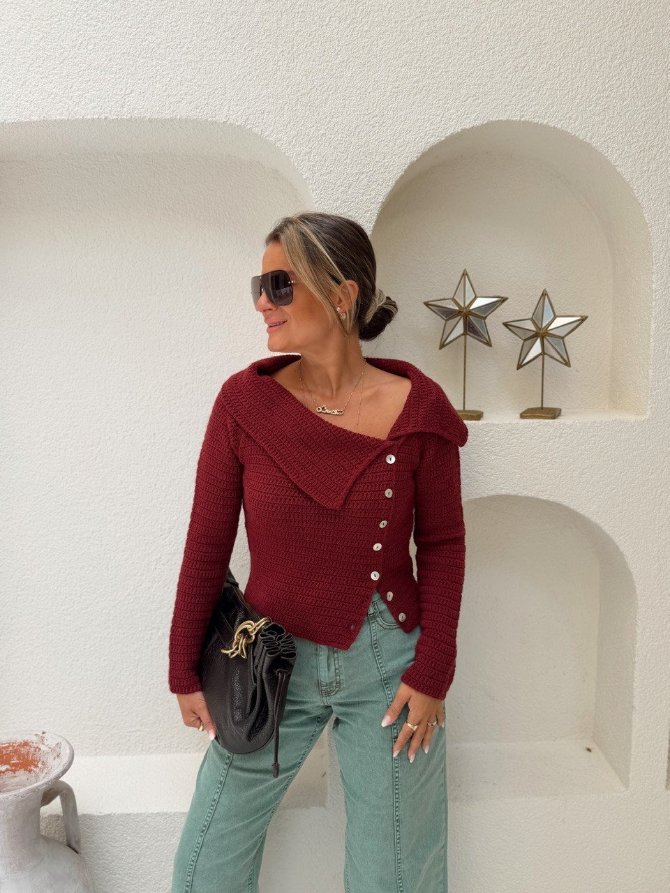 Nişantaşı Butik YAKA DETAY ÖRME KAZAK BORDO