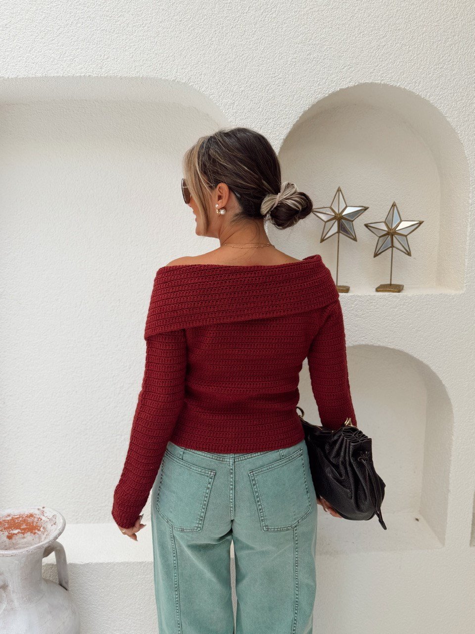Nişantaşı Butik YAKA DETAY ÖRME KAZAK BORDO