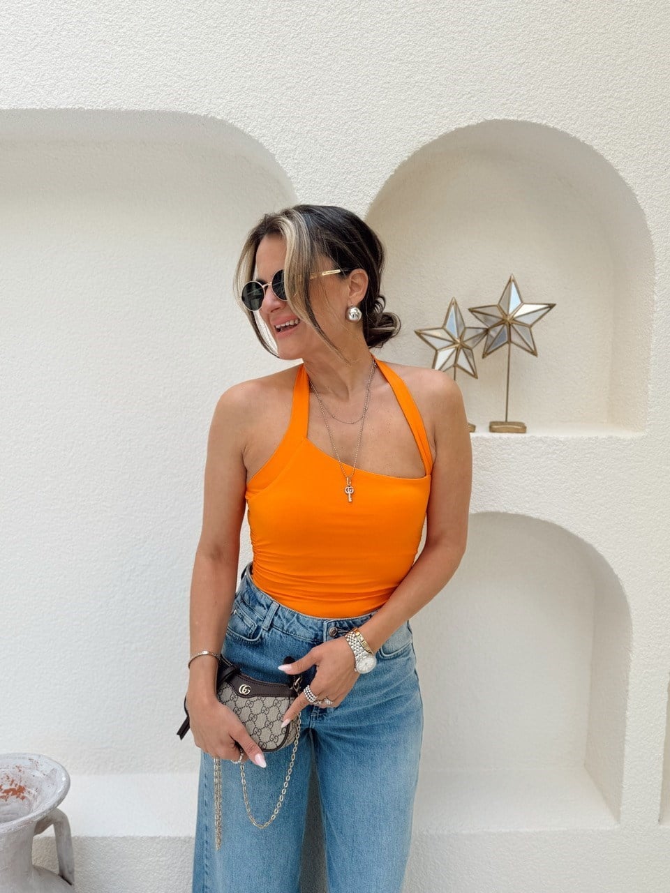 Nişantaşı Butik YAKA VE DRAPE DETAY TURUNC BODYSUİT 