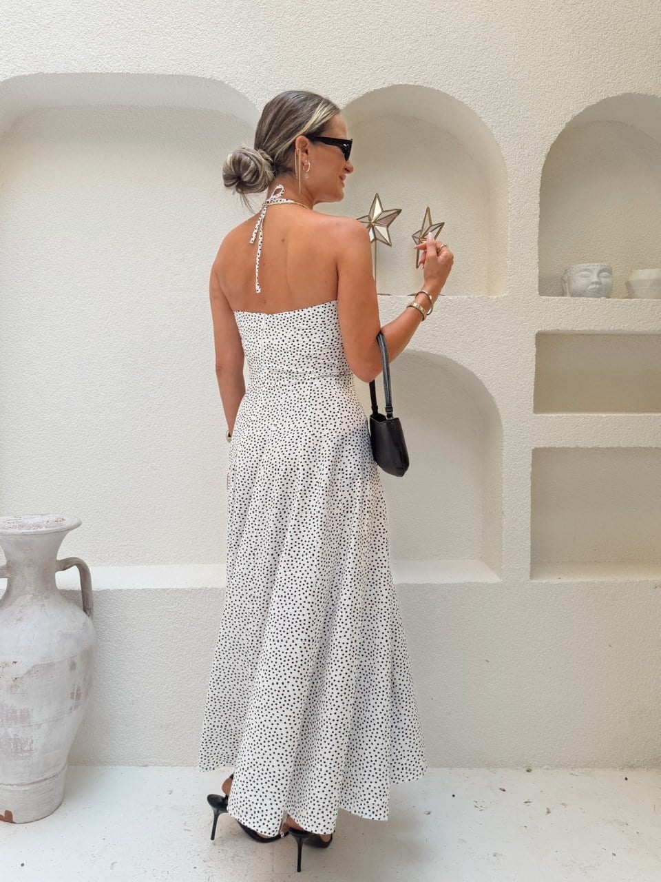 Nişantaşı Butik YAKA  VE PENS DETAY İNCE ASKILI PUANTİ ELBİSE