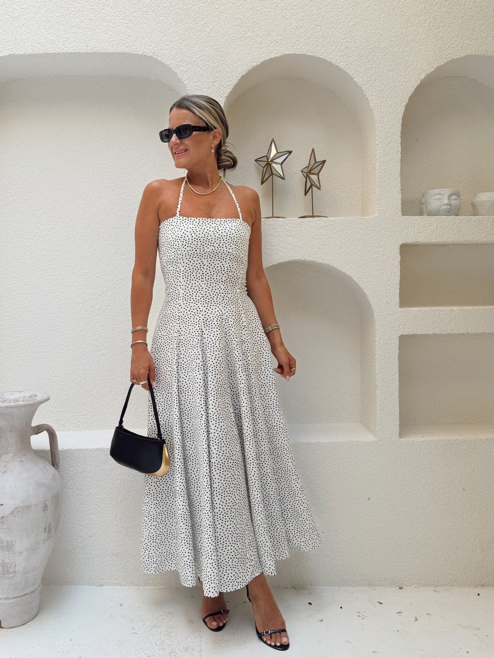 Nişantaşı Butik YAKA  VE PENS DETAY İNCE ASKILI PUANTİ ELBİSE