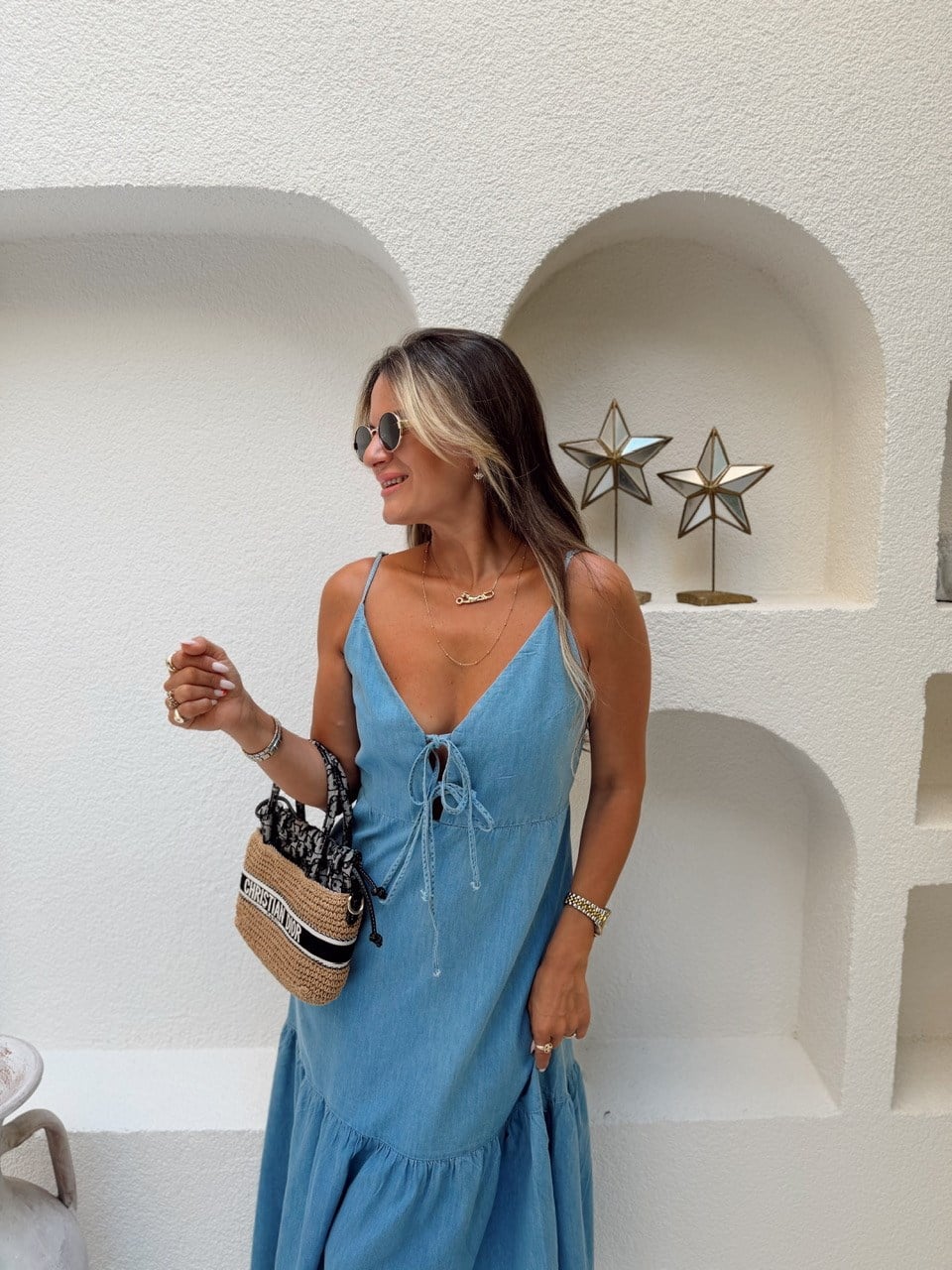 Nişantaşı Butik YAKA VE SIRT DETAY TENSEL DENİM ELBİSE