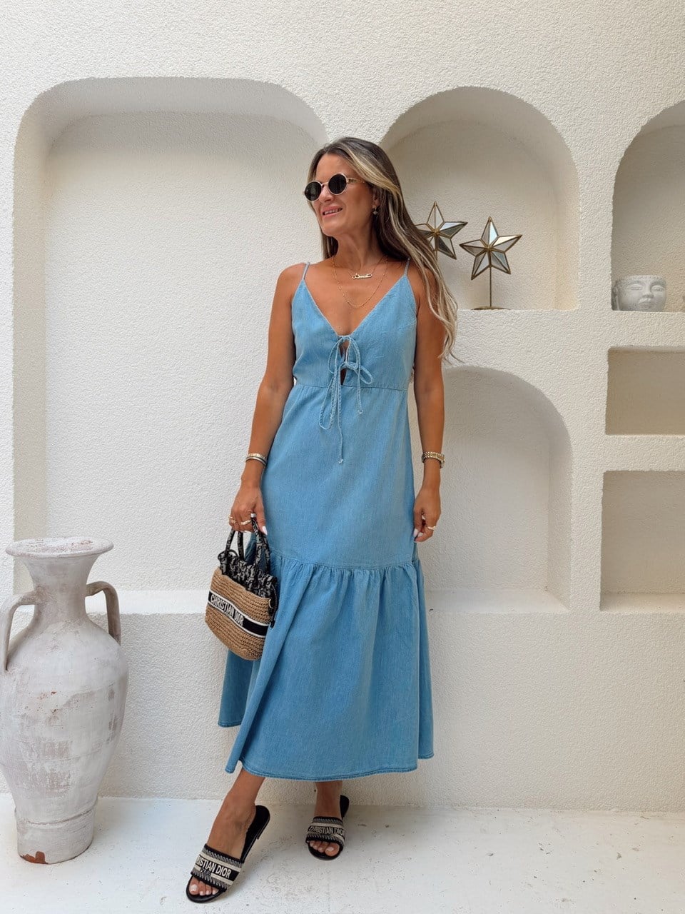 Nişantaşı Butik YAKA VE SIRT DETAY TENSEL DENİM ELBİSE