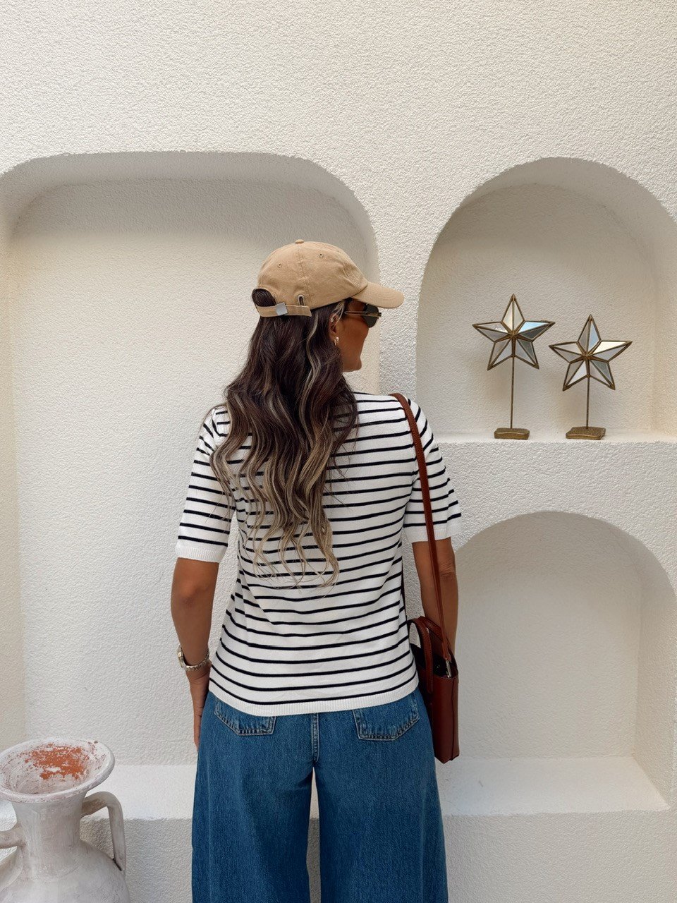 Nişantaşı Butik YARIM KOL ÇİZGİLİ İPEK TRİKO