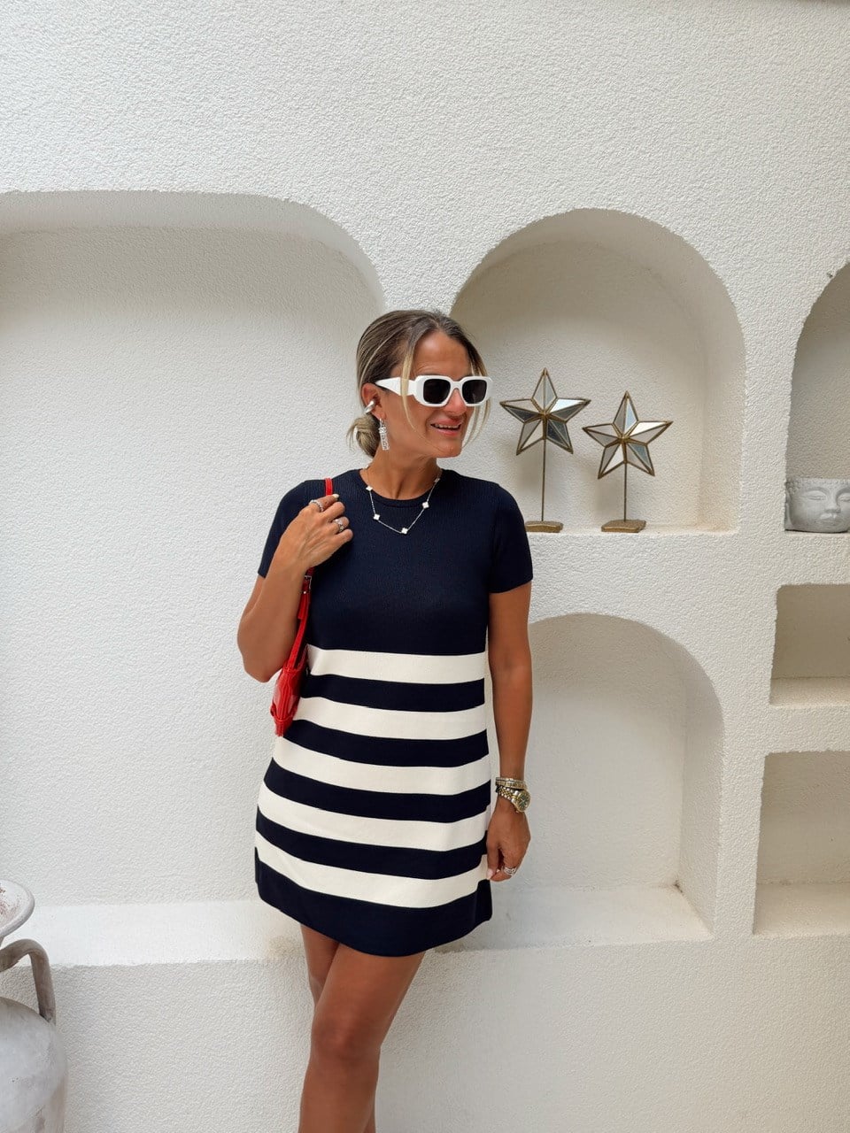 Nişantaşı Butik YARIM KOL MARİN ÇİZGİLİ TRİKO ELBİSE 