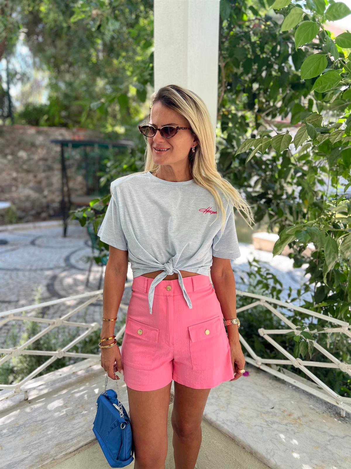 Nişantaşı Butik YAZI NAKIŞLI VATKALI TSHİRT BEBE MAVİ