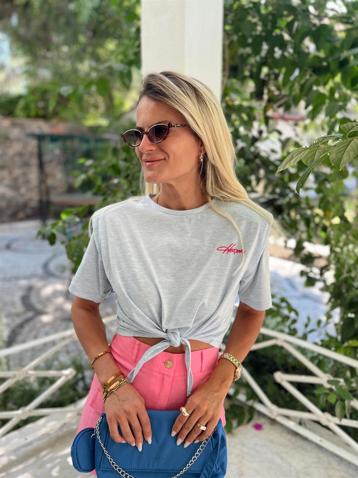 Nişantaşı Butik YAZI NAKIŞLI VATKALI TSHİRT BEBE MAVİ