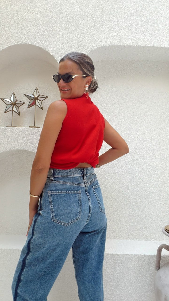 Nişantaşı Butik YIKAMALI PENS VE ŞERİT DETAY BARREL JEAN