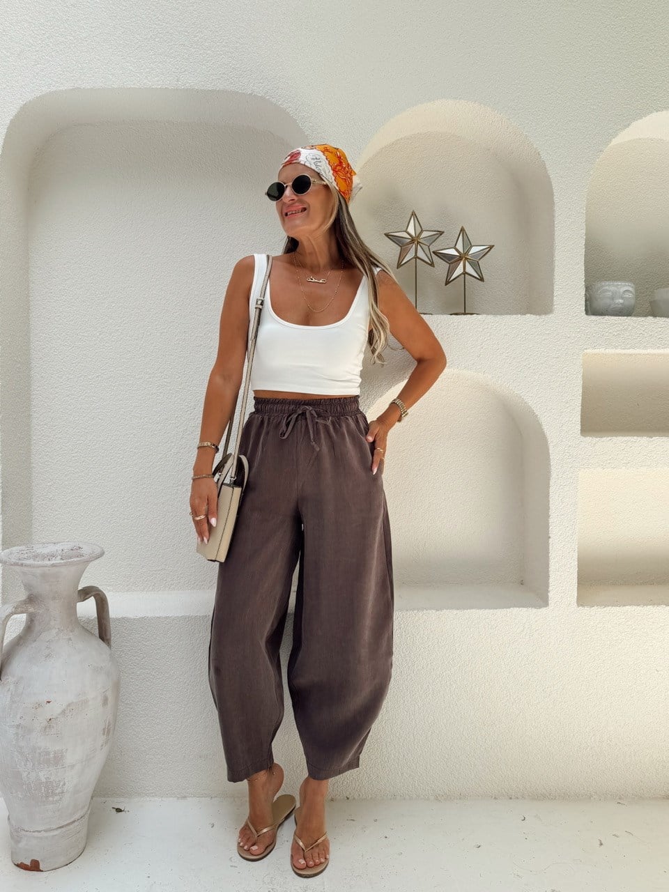 Nişantaşı Butik YIKAMALI TENSEL BALON JOGGER PANTOLON KAHVE