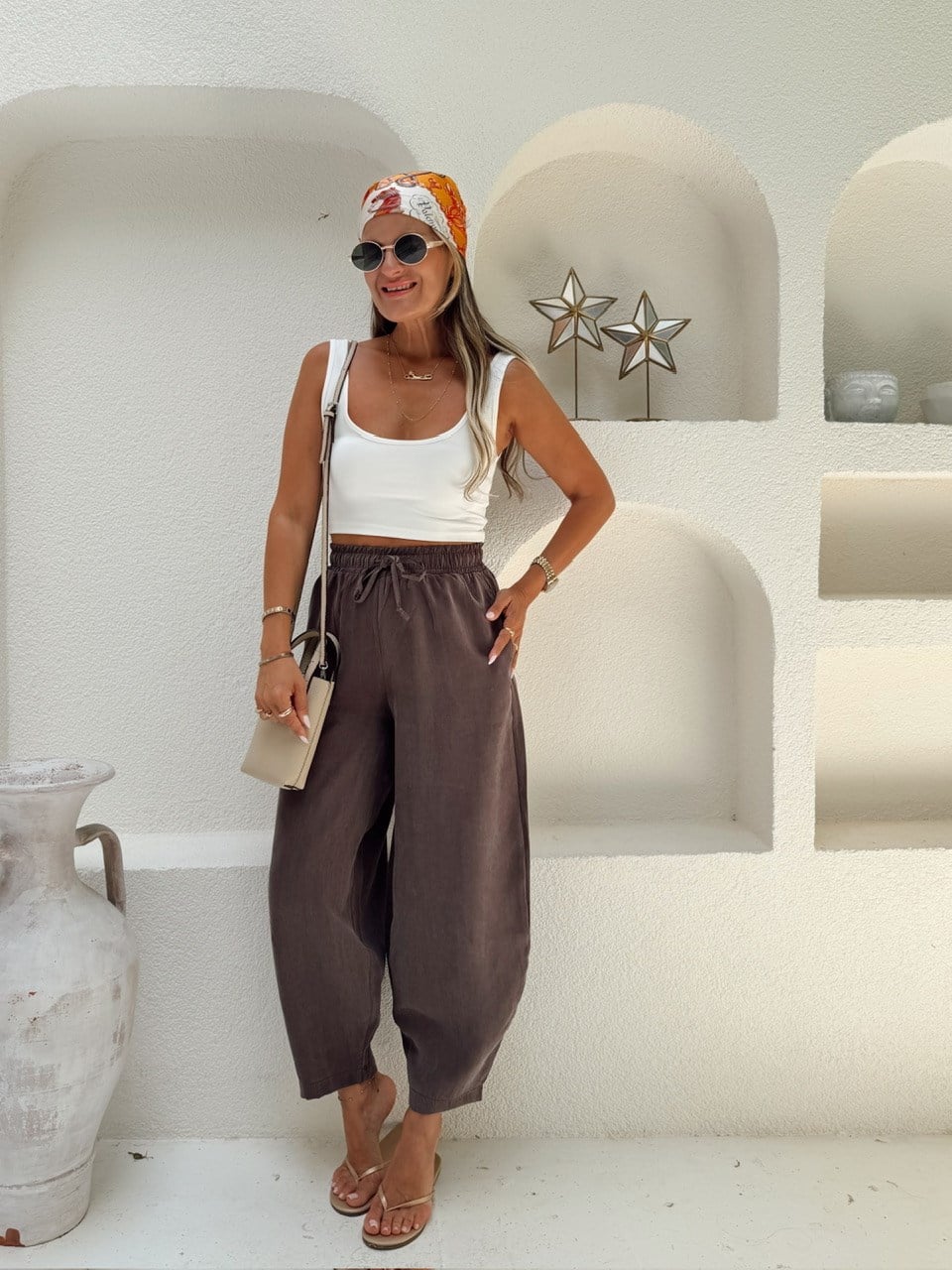 Nişantaşı Butik YIKAMALI TENSEL BALON JOGGER PANTOLON KAHVE