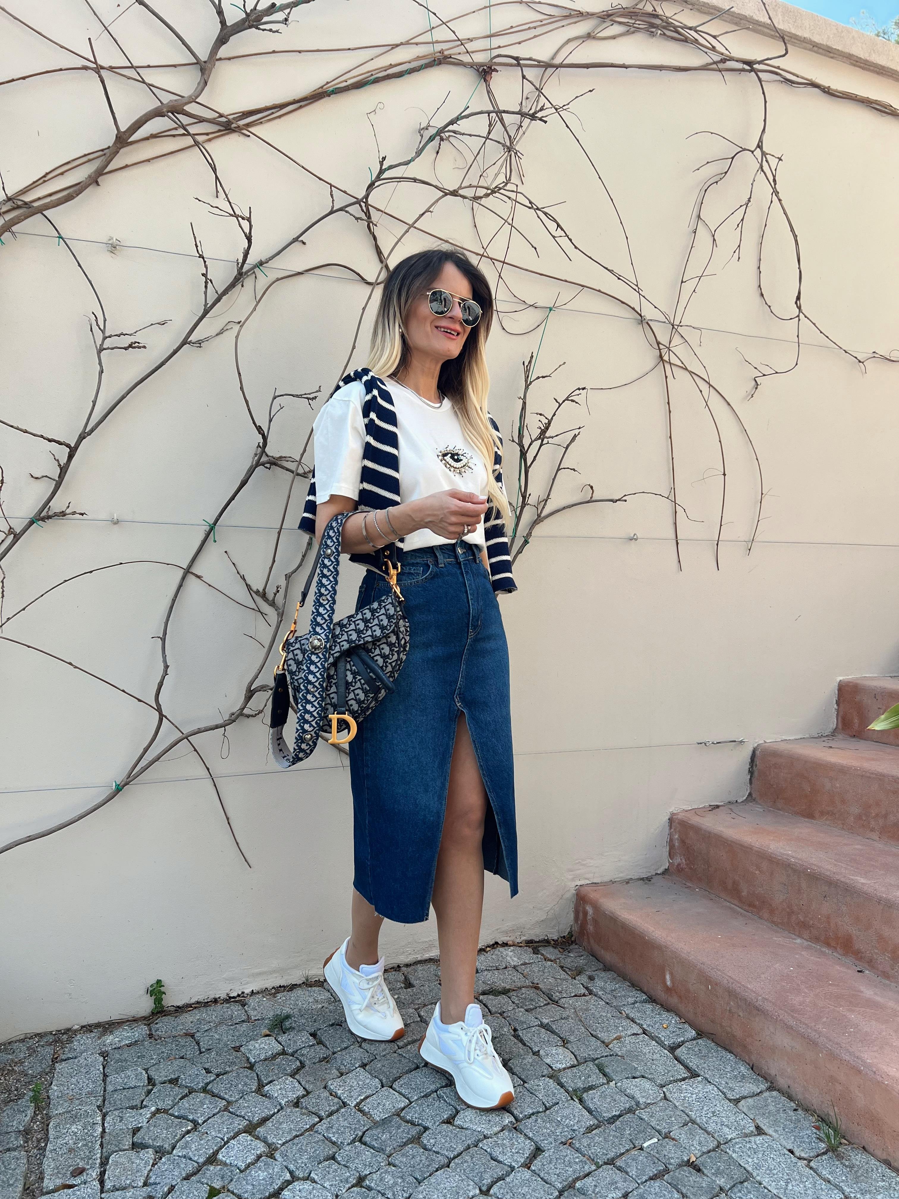 Nişantaşı Butik YIRTMAC DETAY KOT ETEK KOYU MAVİ