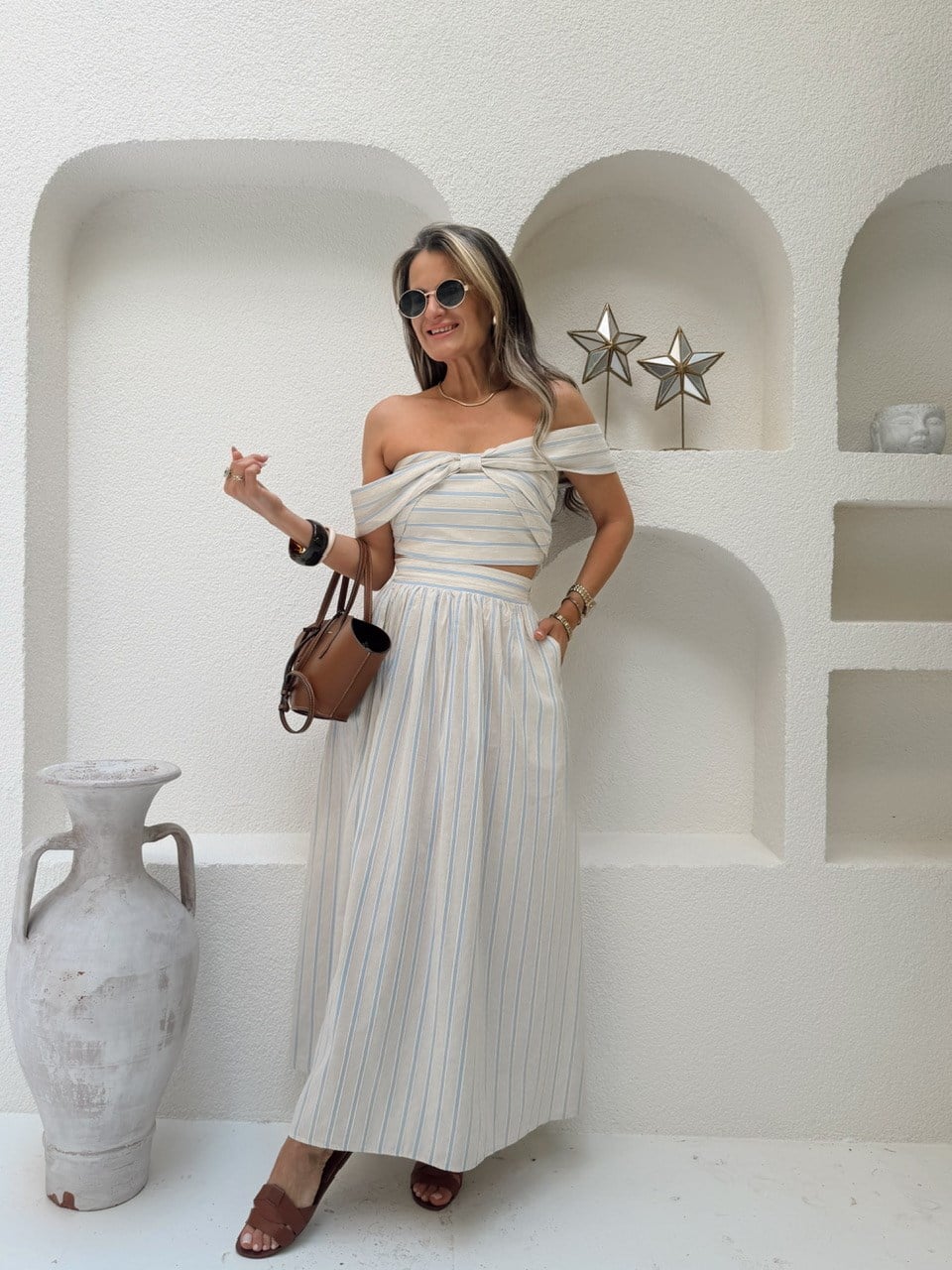 Nişantaşı Butik YÜKSEK BEL ÇİZGİLİ ETEK