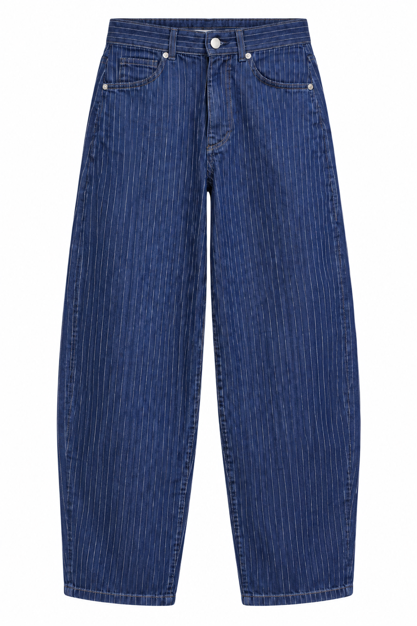 Nişantaşı Butik YÜKSEK BEL ÇİZGİLİ LACİVERT BALON JEAN