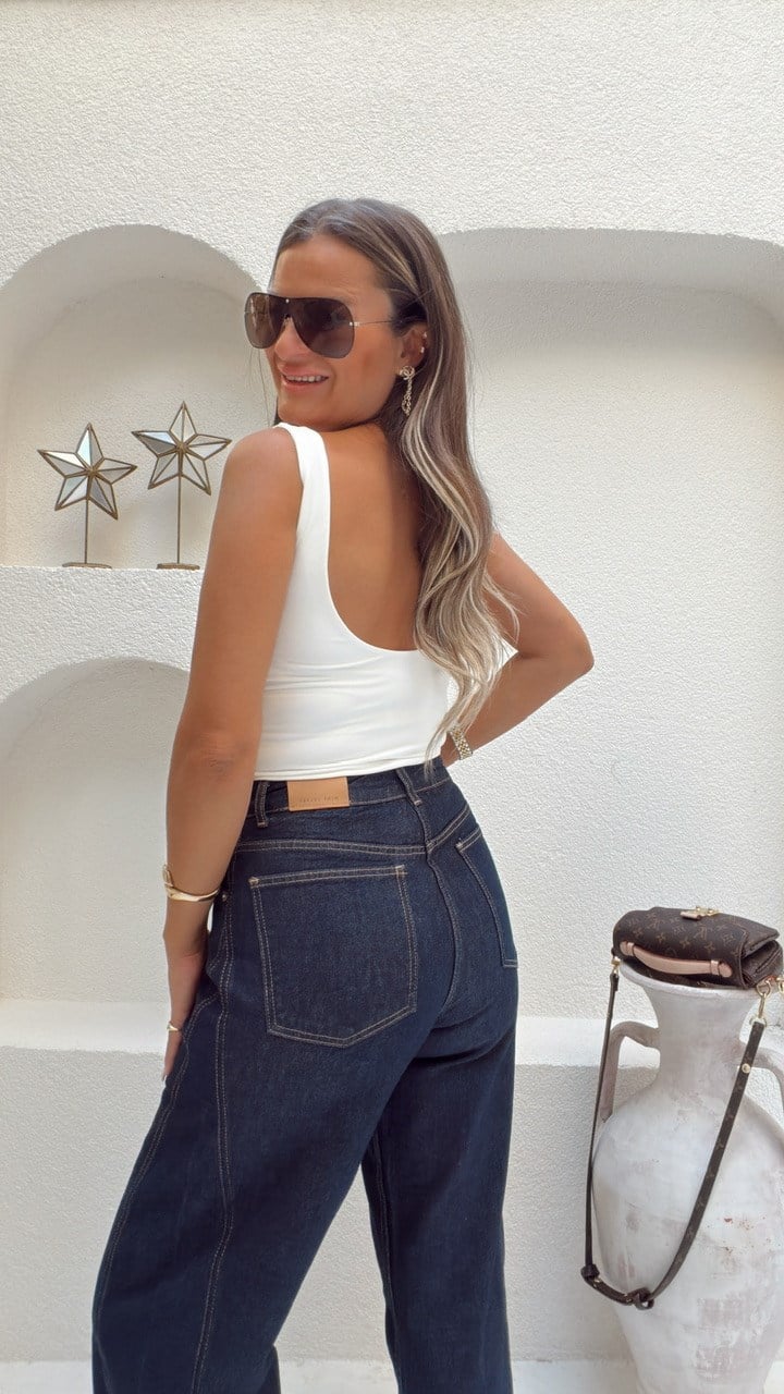 Nişantaşı Butik YÜKSEK BEL DİKİŞ DETAY BARREL JEAN KONTRAST